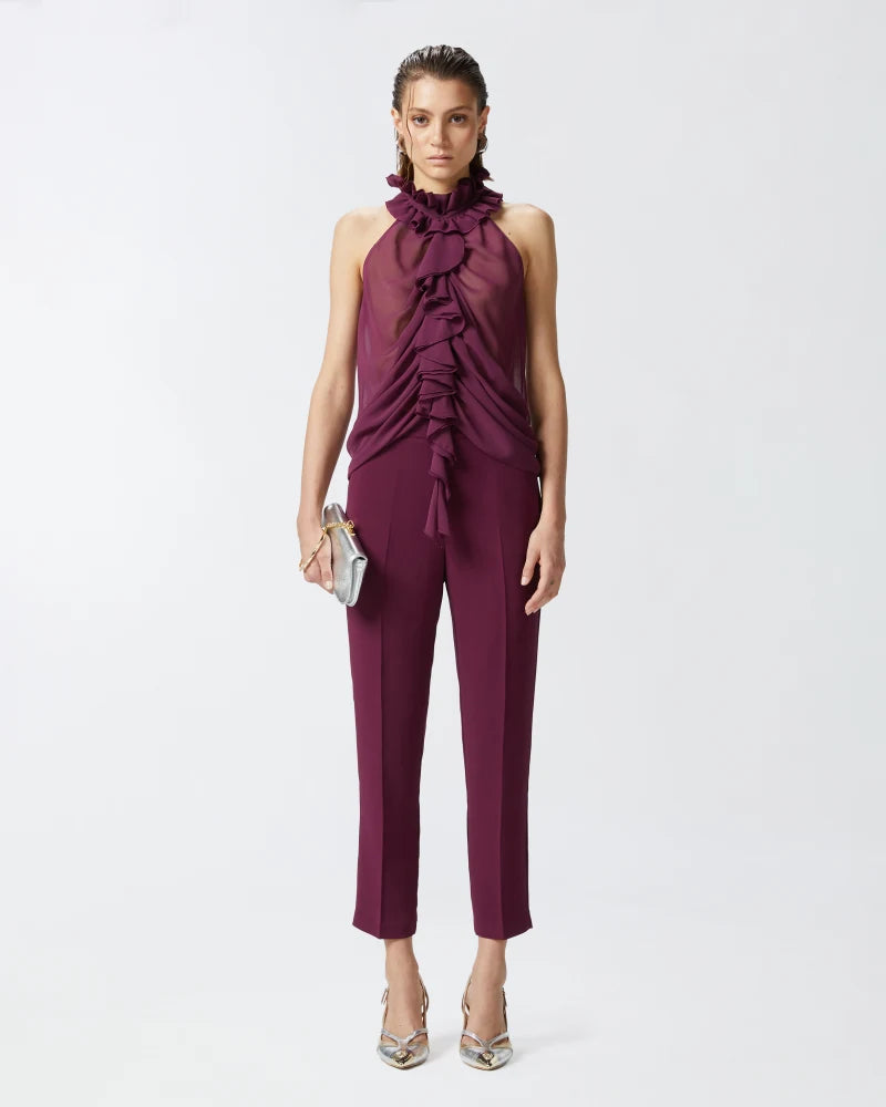 Elegant Technical Fabric Trousers- Grape Vine