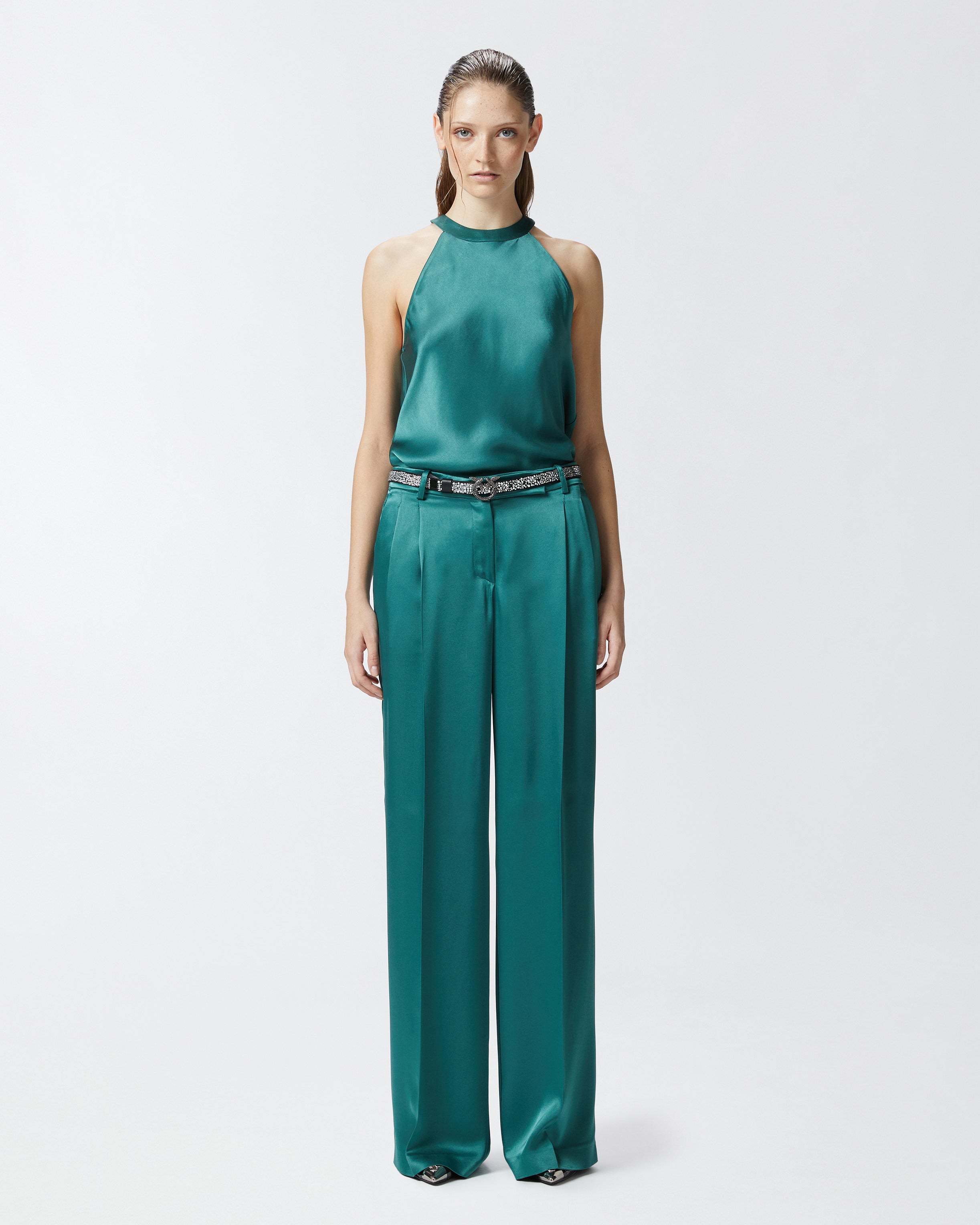 Green Tailored Satin Trousers