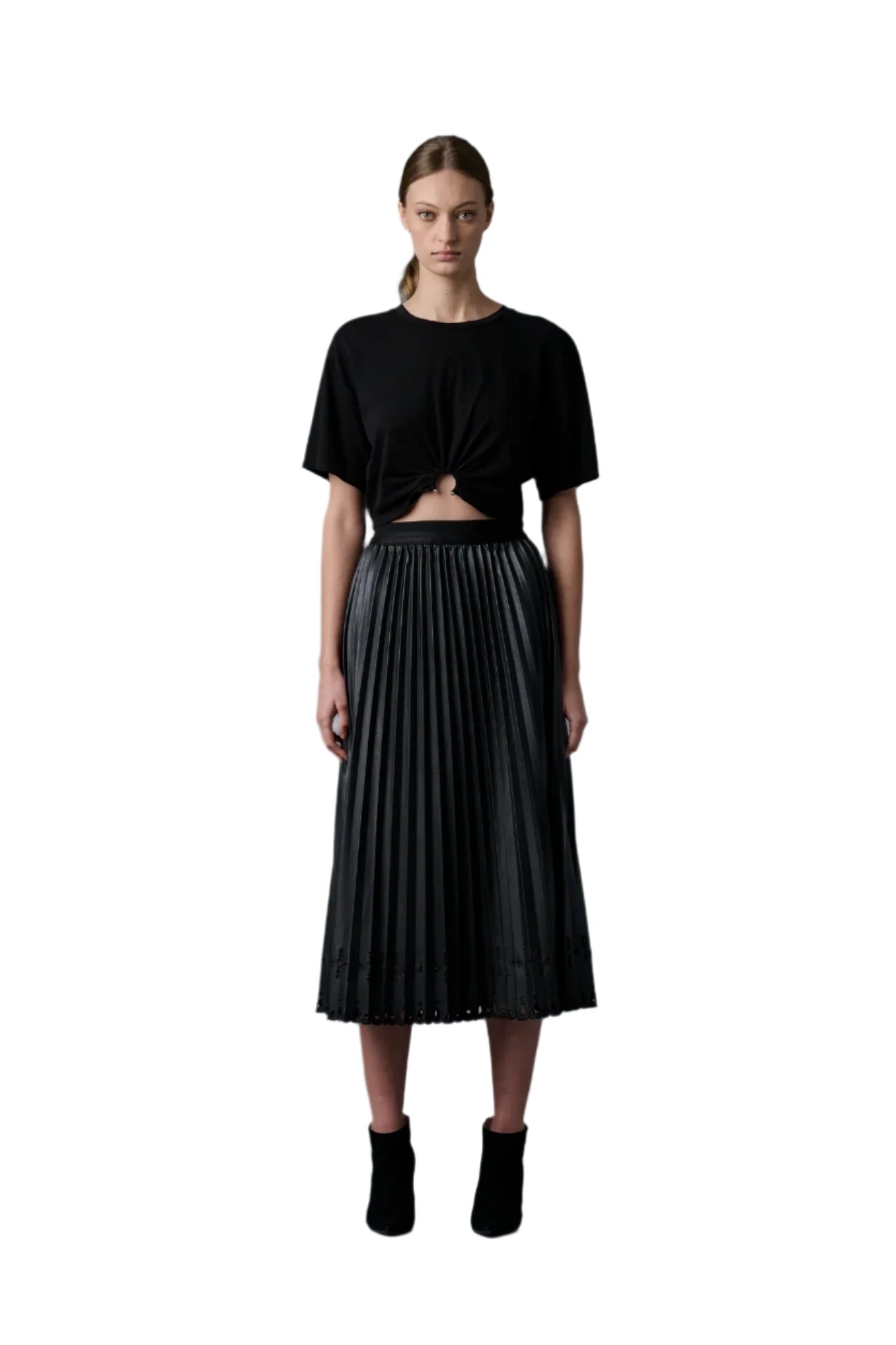 Pleats To Meet You Black Vegan Leather Skirt