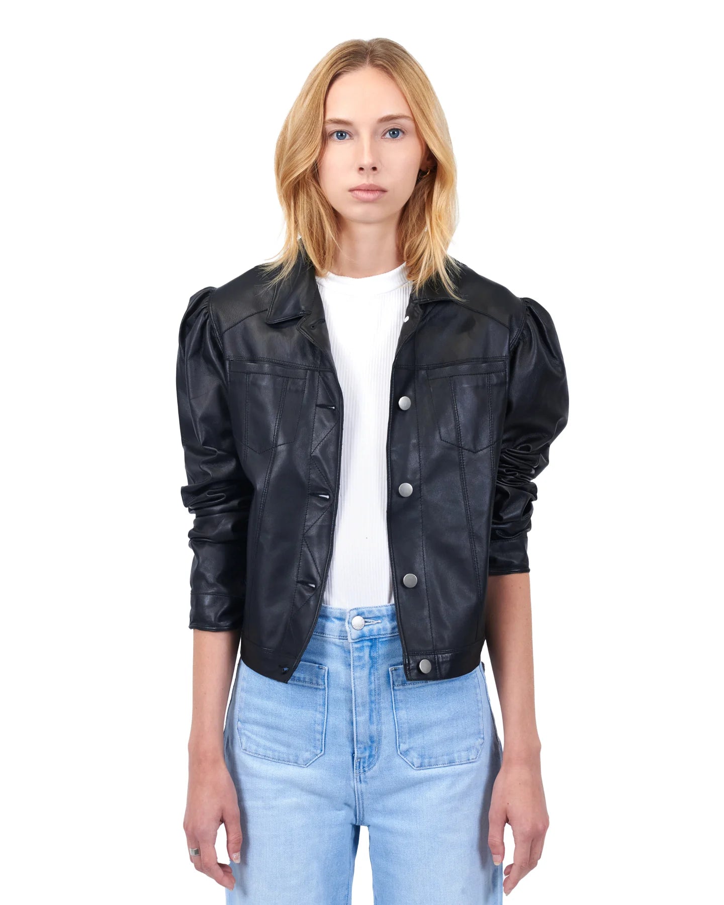 Ariel Puff Sleeve Burnished Leather Jacket