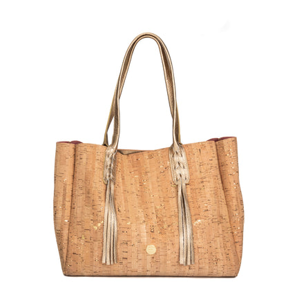 The Ali Tote- Cork w/ Gold Flecks w/ ORO Pebble Leather Trim