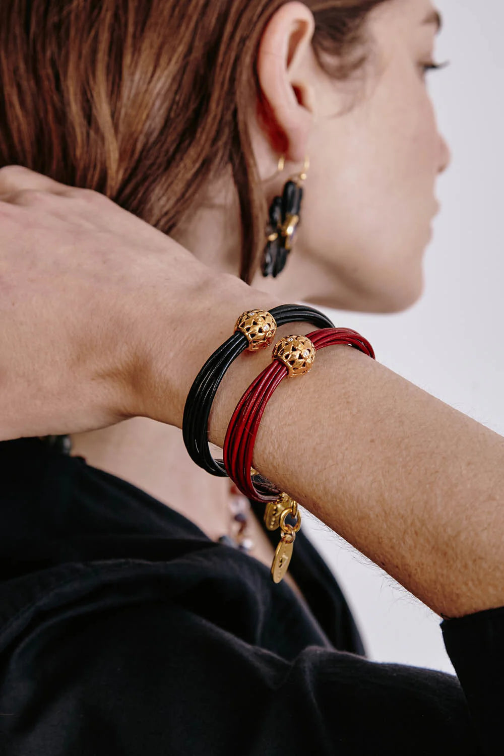 James Leather Bracelet- Garnet