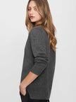 Lace Vee Layered Pullover- Dark Charcoal Melange with Black Lace