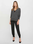 Lace Vee Layered Pullover- Dark Charcoal Melange with Black Lace