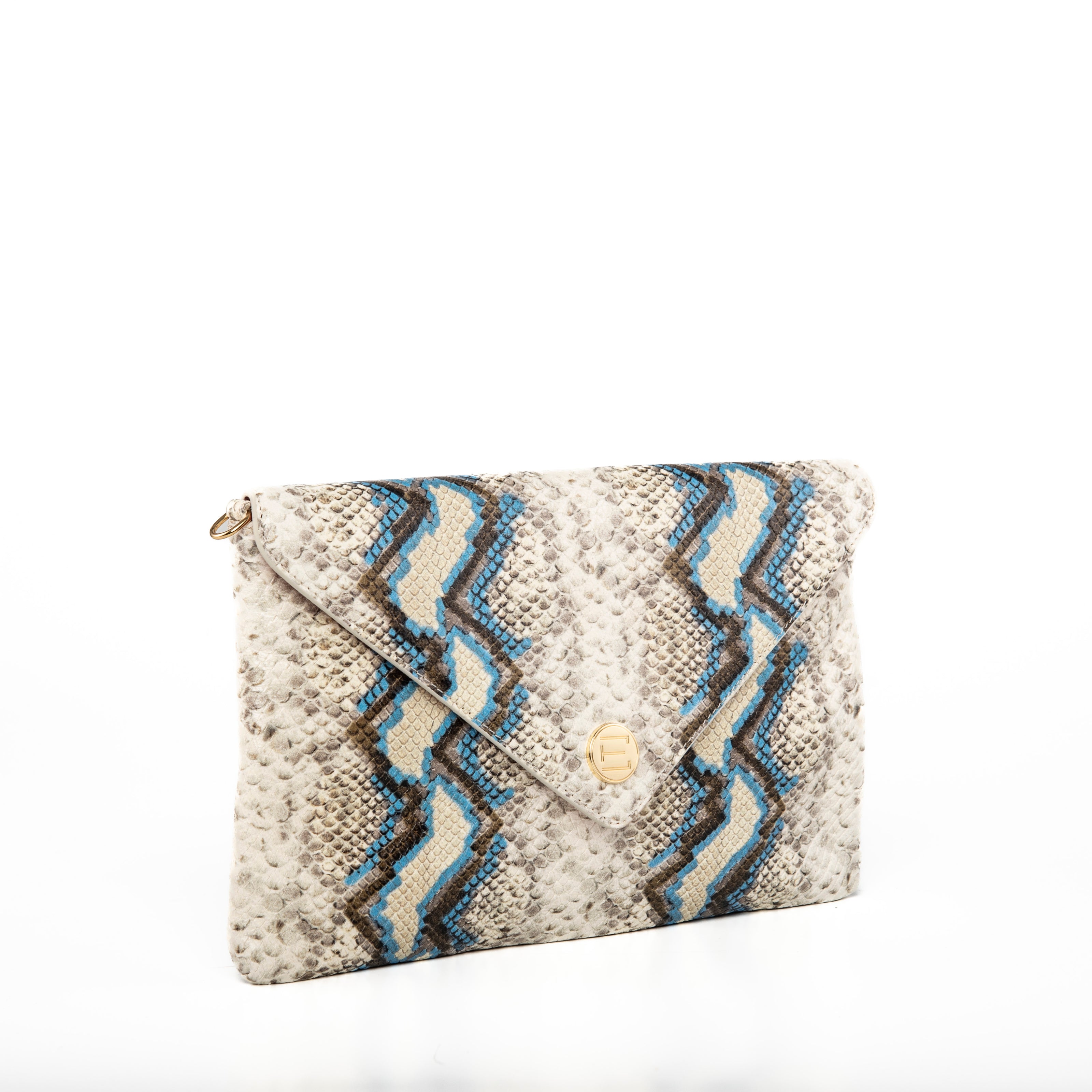 Bella Clutch- Blue Multi Python