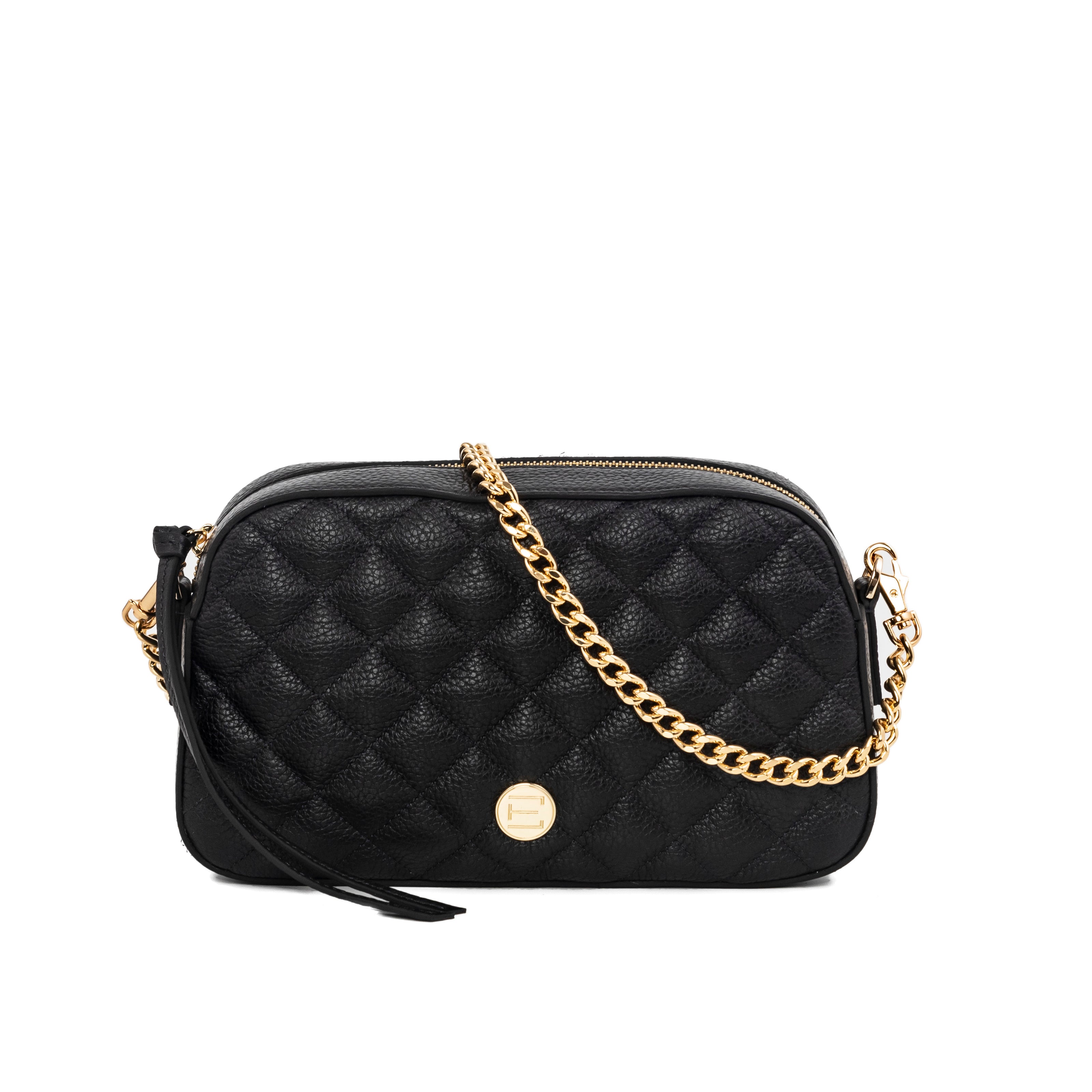 Jackie Camera Bag- Black Quilted Pebble Leather