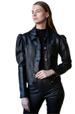 Ariel Puff Sleeve Burnished Leather Jacket