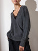 Lace Vee Layered Pullover- Dark Charcoal Melange with Black Lace