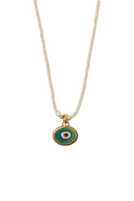 Mya White Pearl Evil Eye Necklace