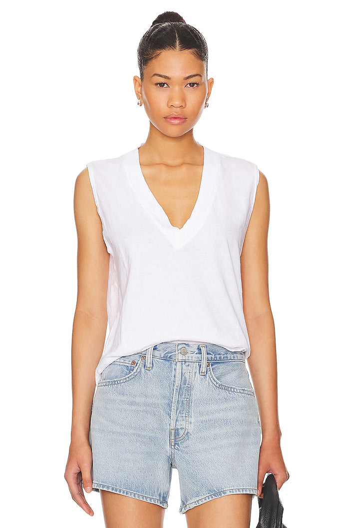 Margot Cotton Sleeveless V Neck Tee