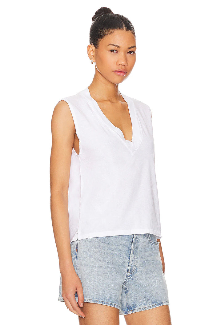 Margot Cotton Sleeveless V Neck Tee