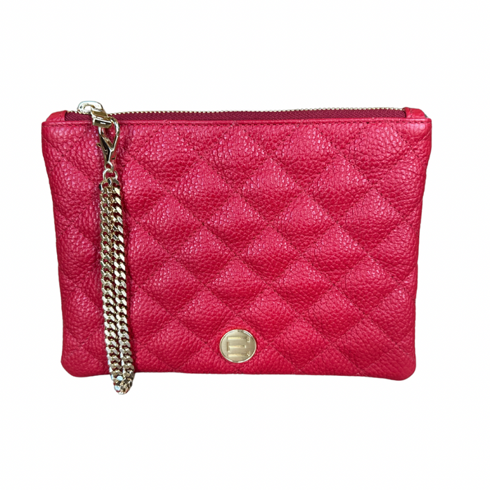 Gigi Zip Pouch- Red Solid Pebble Quilted Leather