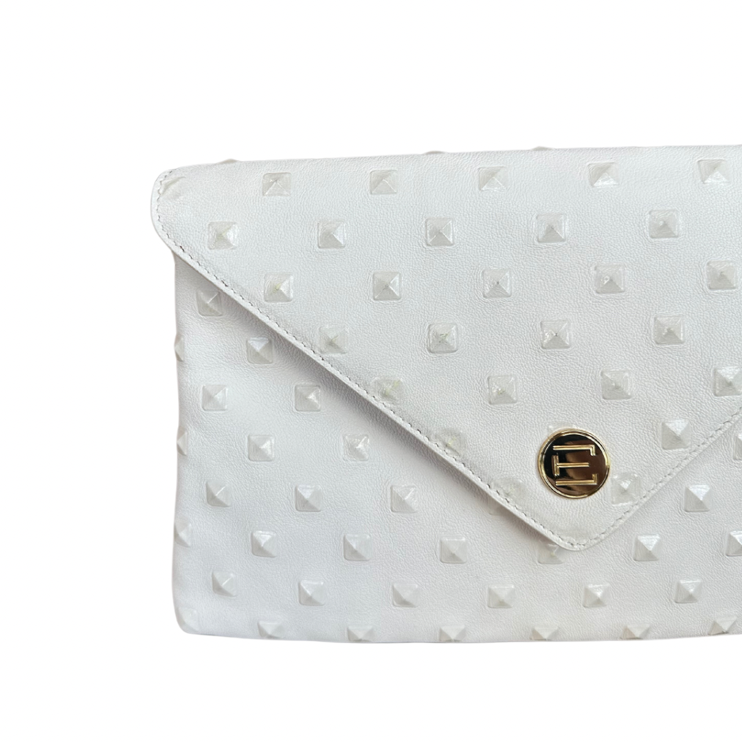 Pre Order Now: Bella Clutch- White Embossed Studded Leather