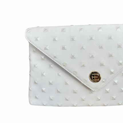 Pre Order Now: Bella Clutch- White Embossed Studded Leather