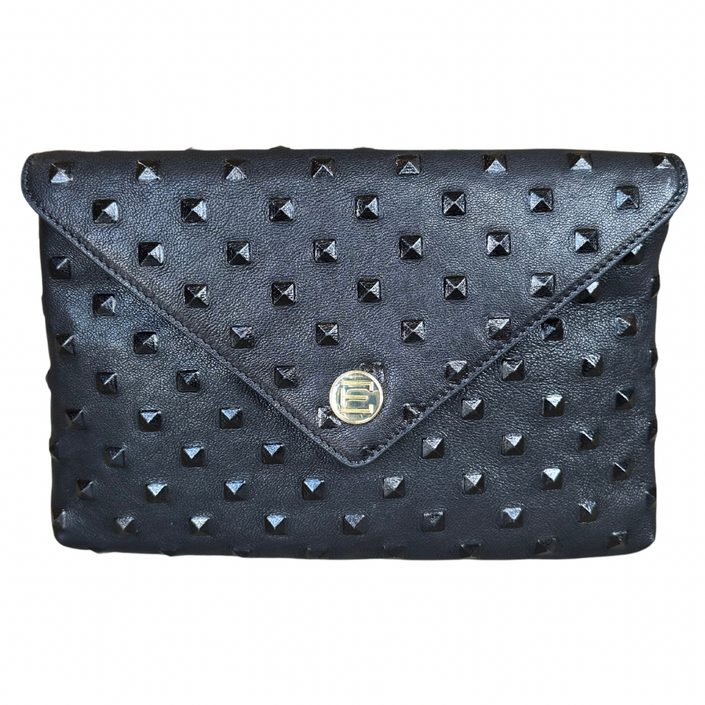 Pre Order Now: Bella Clutch- Black Embossed Studded Leather