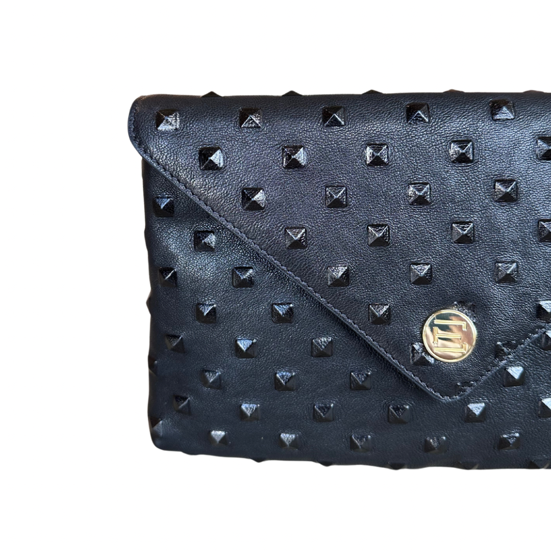 Bella Clutch- Black Embossed Studded Leather