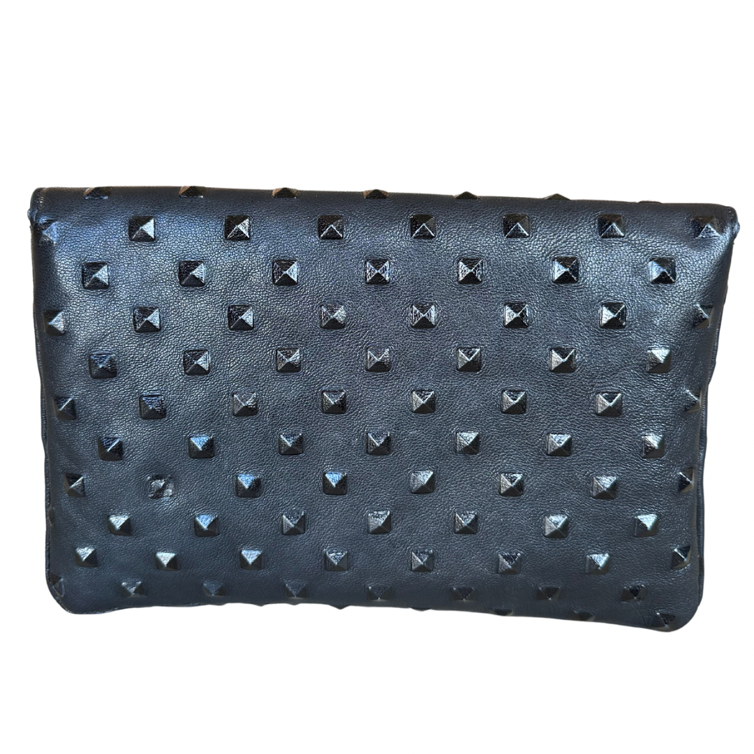 Bella Clutch- Black Embossed Studded Leather