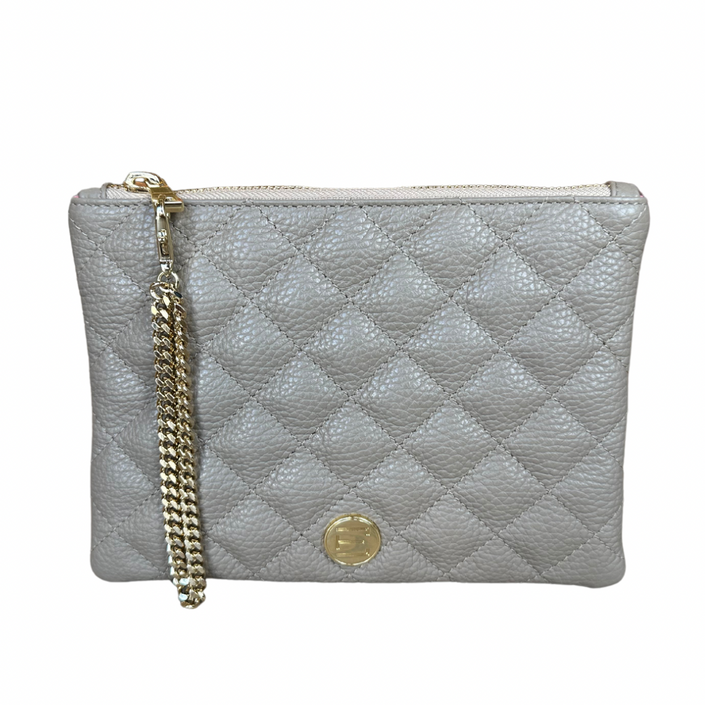 Gigi Zip Pouch- Taupe Solid Pebble Quilted Leather