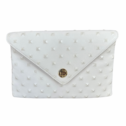 Pre Order Now: Bella Clutch- White Embossed Studded Leather