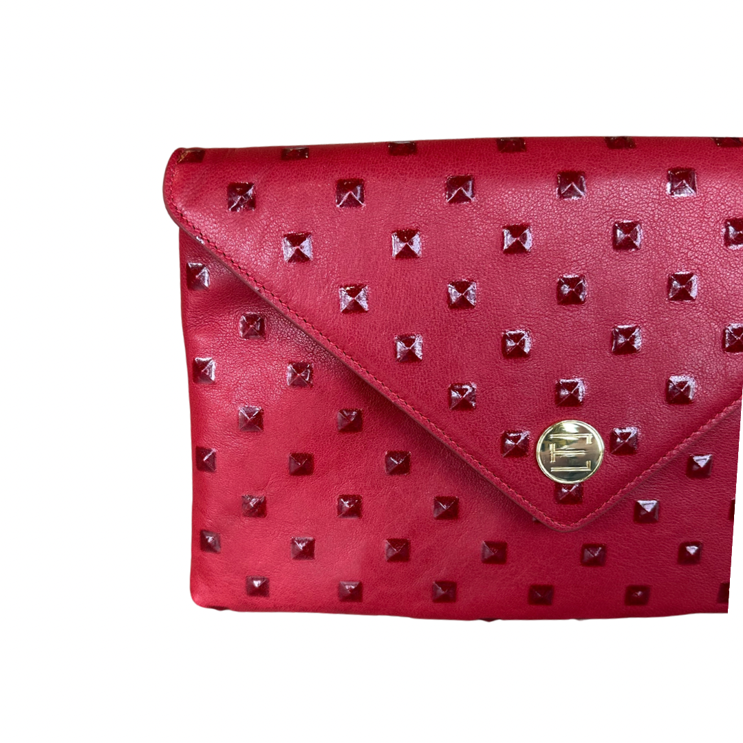 Bella Clutch- Red Embossed Studded Leather