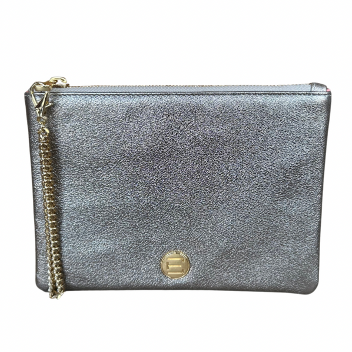 Gigi Zip Pouch- Graphite Metallic Leather