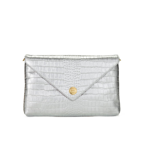 Bella Clutch- Solid Silver Croc