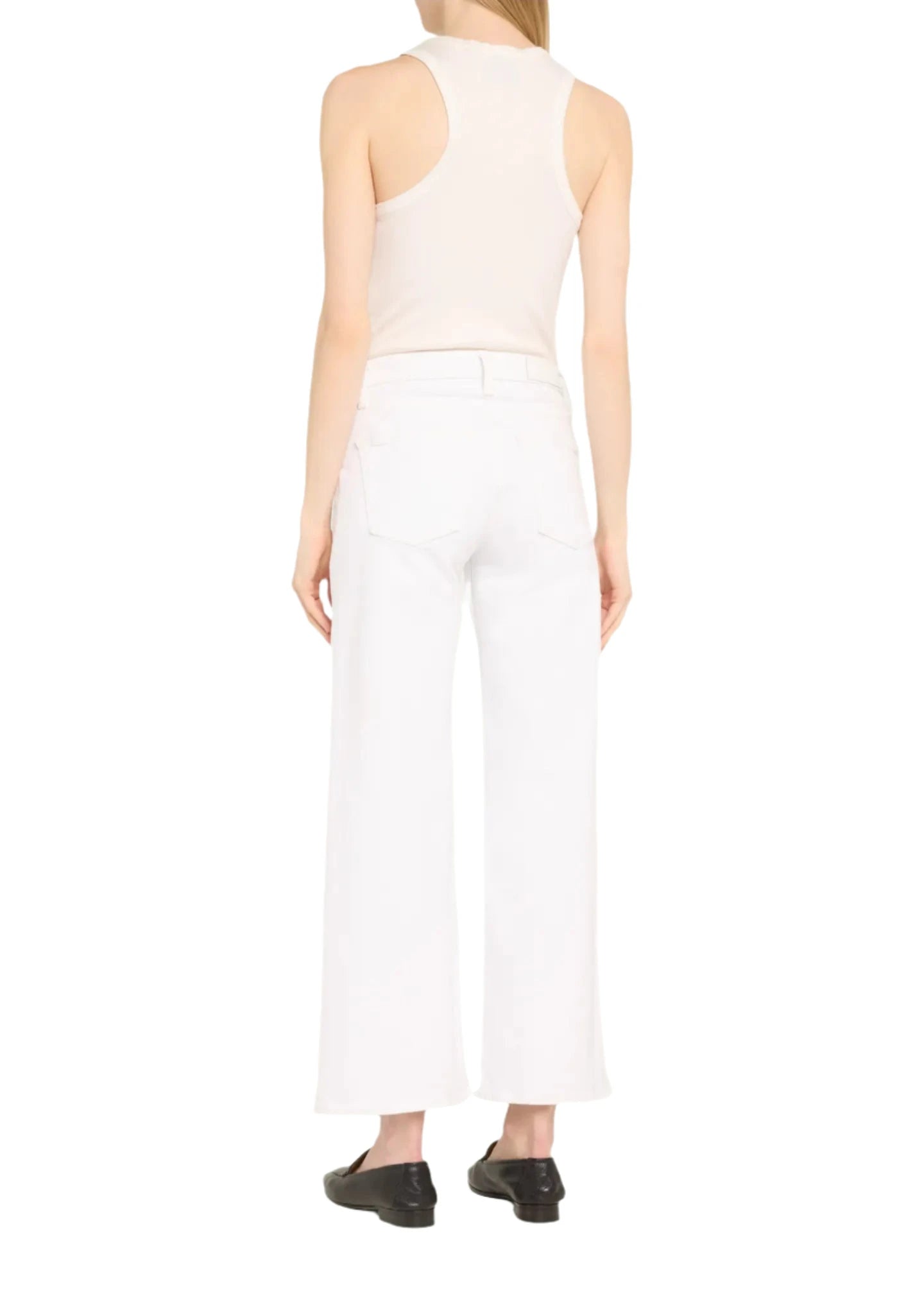 Mid Rise Wide Leg Cropped Jeans- White