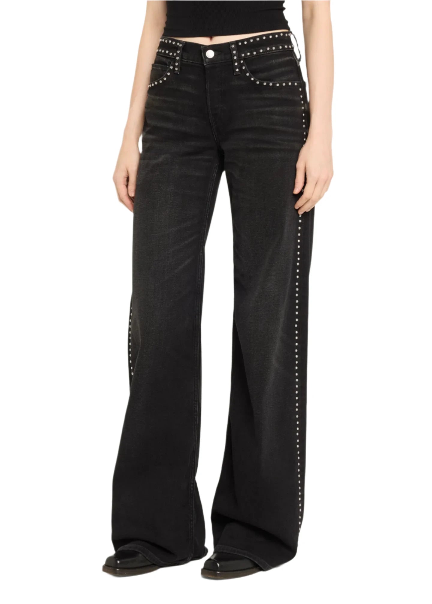 Studded Mid Rise Wide Leg Jeans