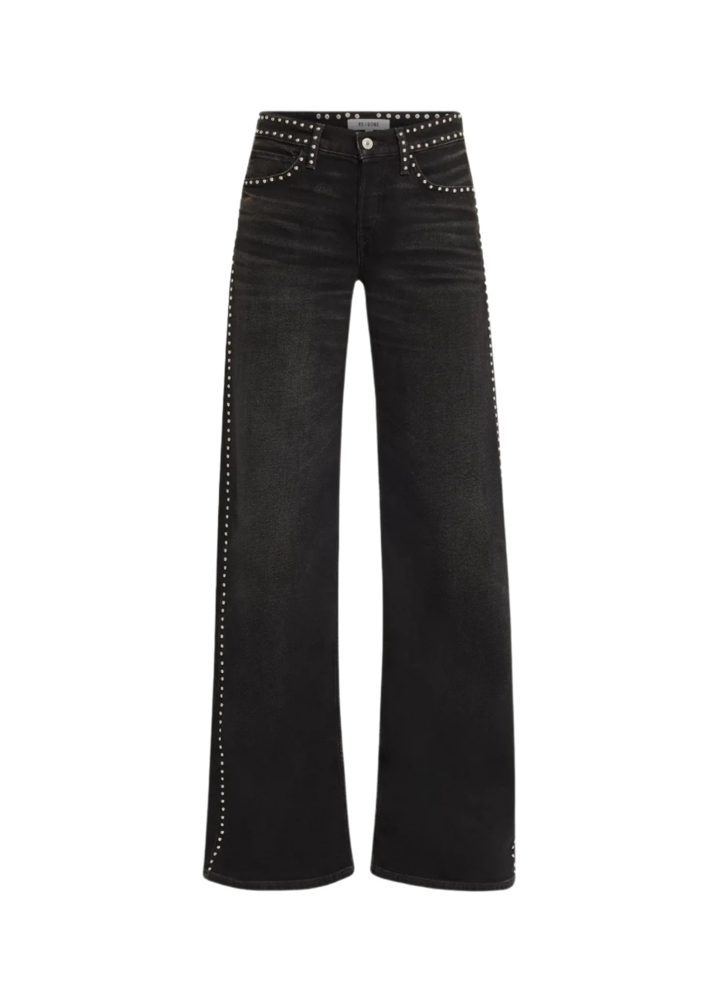 Studded Mid Rise Wide Leg Jeans